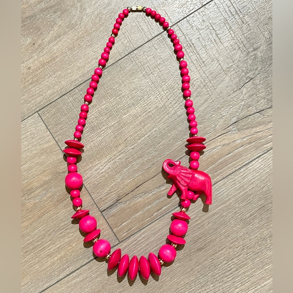 Vintage Pink Elephants On Parade Beaded Necklace
